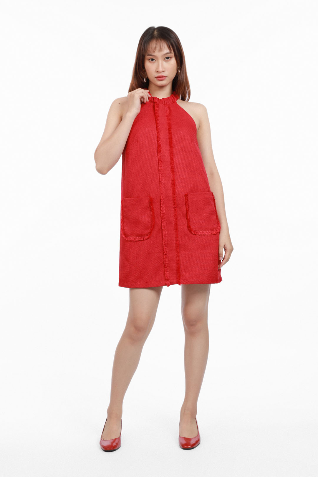 ワンピース [SCULPTOR] Pleated Knit Mini Dress Multi Stripe SC24S301MI LOOBIS Women's 2024 Knit Mini Sweater Dress Stand Collar A